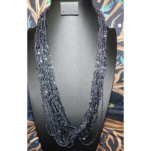 Shimmery Black Multilayer Glass Beaded Necklace